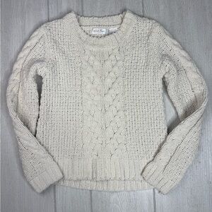 Girls cream knit sweater, preppy, granny, Medium 8